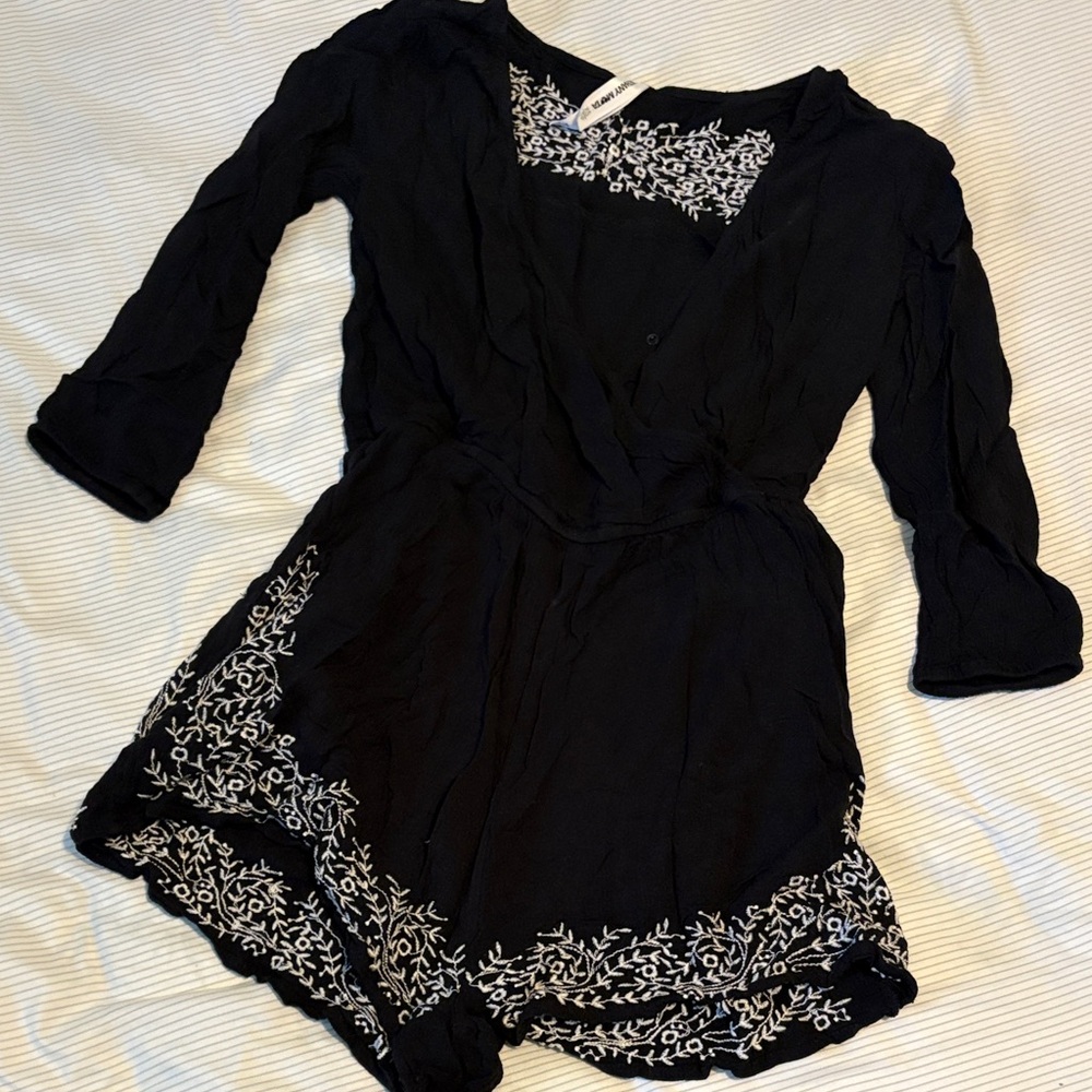 Bethany Mota Black and White Embroidered Romper